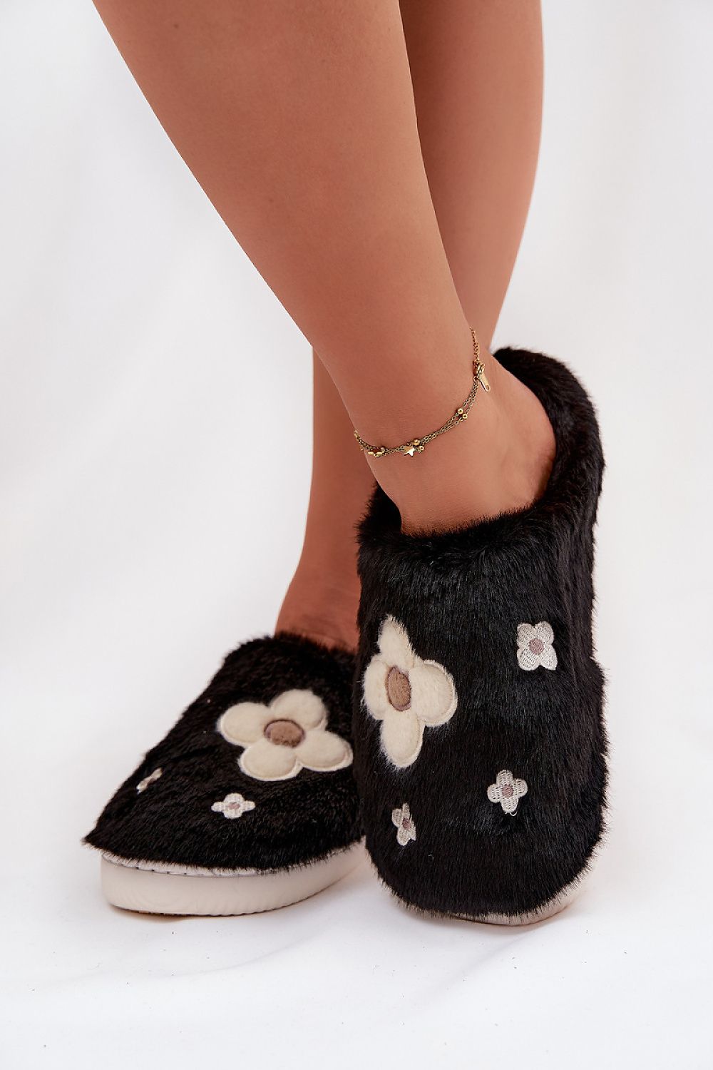Luxury Fur Women's Slippers by Step in Style featuring a charming flower design, perfect for elegant home relaxation.