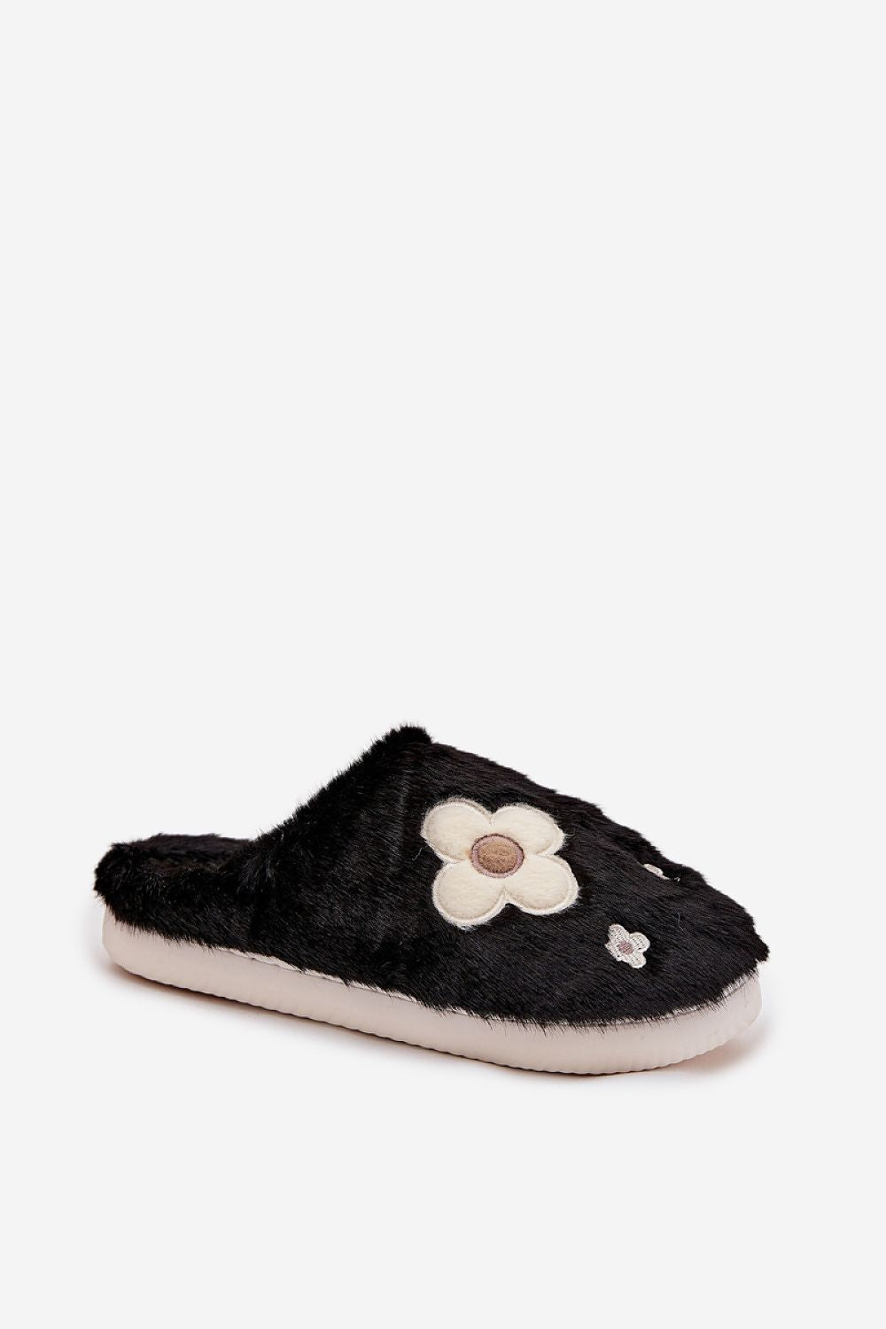 Close-up of Step in Style Luxury Fur Women's Slippers showcasing the plush fur lining and beautiful floral motif for superior comfort.
