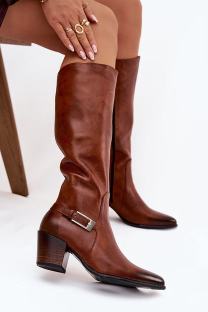 Stylish pointed toe design of the Elegant Women's Natural Leather Heeled Boots by Step in Style, combining femininity and sophistication.