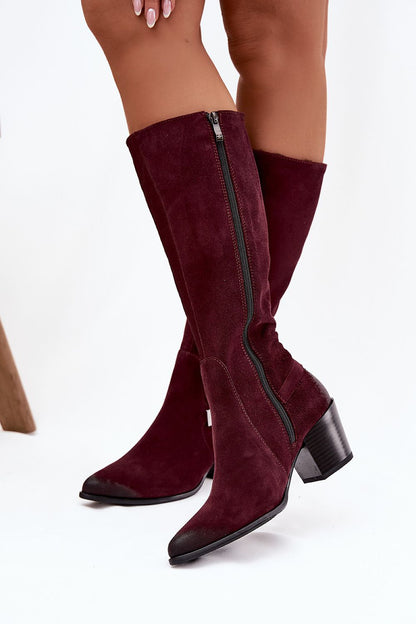 Elegant Women's Natural Leather Heeled Boots by Step in style featuring a chic cut-off pillar heel, stylish zipper fastening, and luxurious warm felt lining, perfect for elevating any outfit.