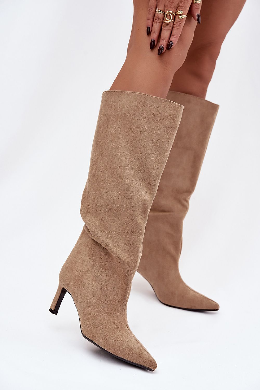 Elegant Women's Eco Suede Heel Boots from Step in Style, showcasing a chic stiletto design with a sleek silhouette, perfect for any sophisticated outfit.