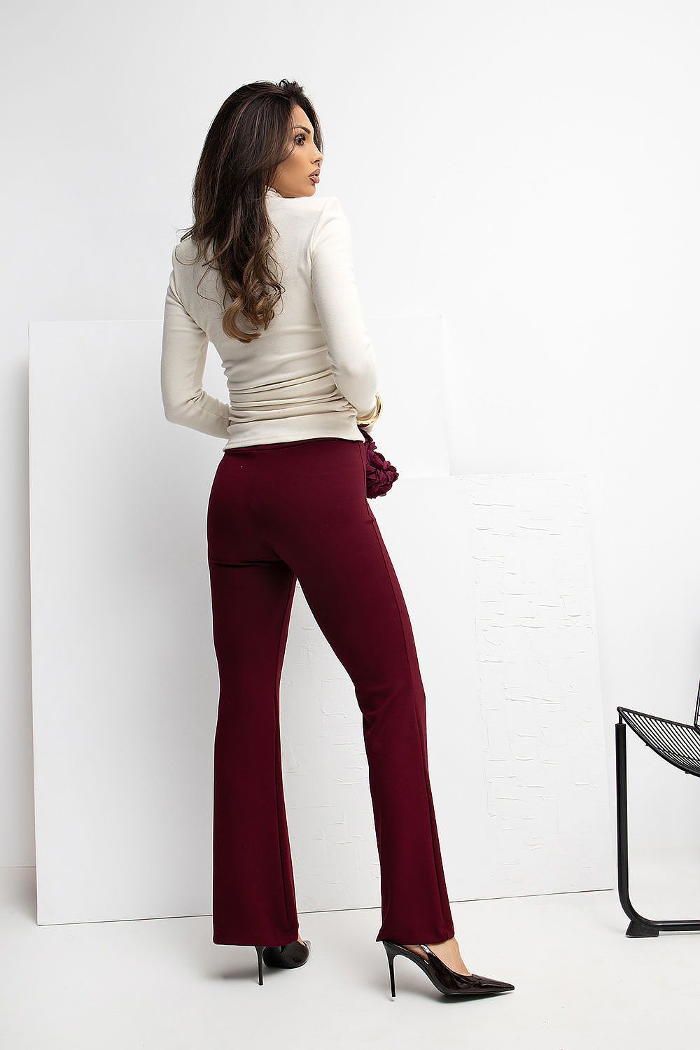 Chic high waist design of Rue Paris Flared Tracksuit Trousers with a stylish retro silhouette and flared legs.
