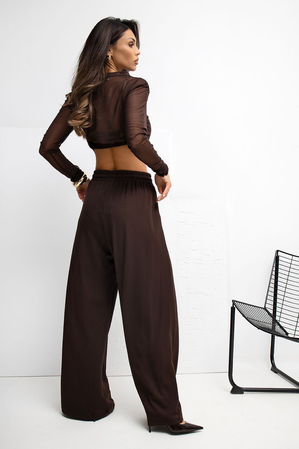 Luxury High-Waist Palazzo Sweatpants by Rue Paris featuring elegant design and soft elastic viscose material.