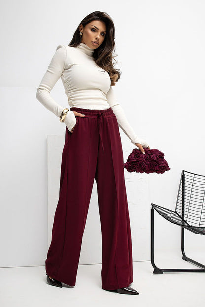 Luxury High-Waist Palazzo Sweatpants by Rue Paris in soft elastic viscose, showcasing elegant high waist and wide legs for a sophisticated look.