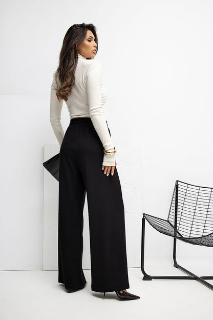 Luxury High-Waist Palazzo Sweatpants by Rue Paris, featuring a stylish design with elegant wide legs and a flattering high waist in soft elastic viscose.