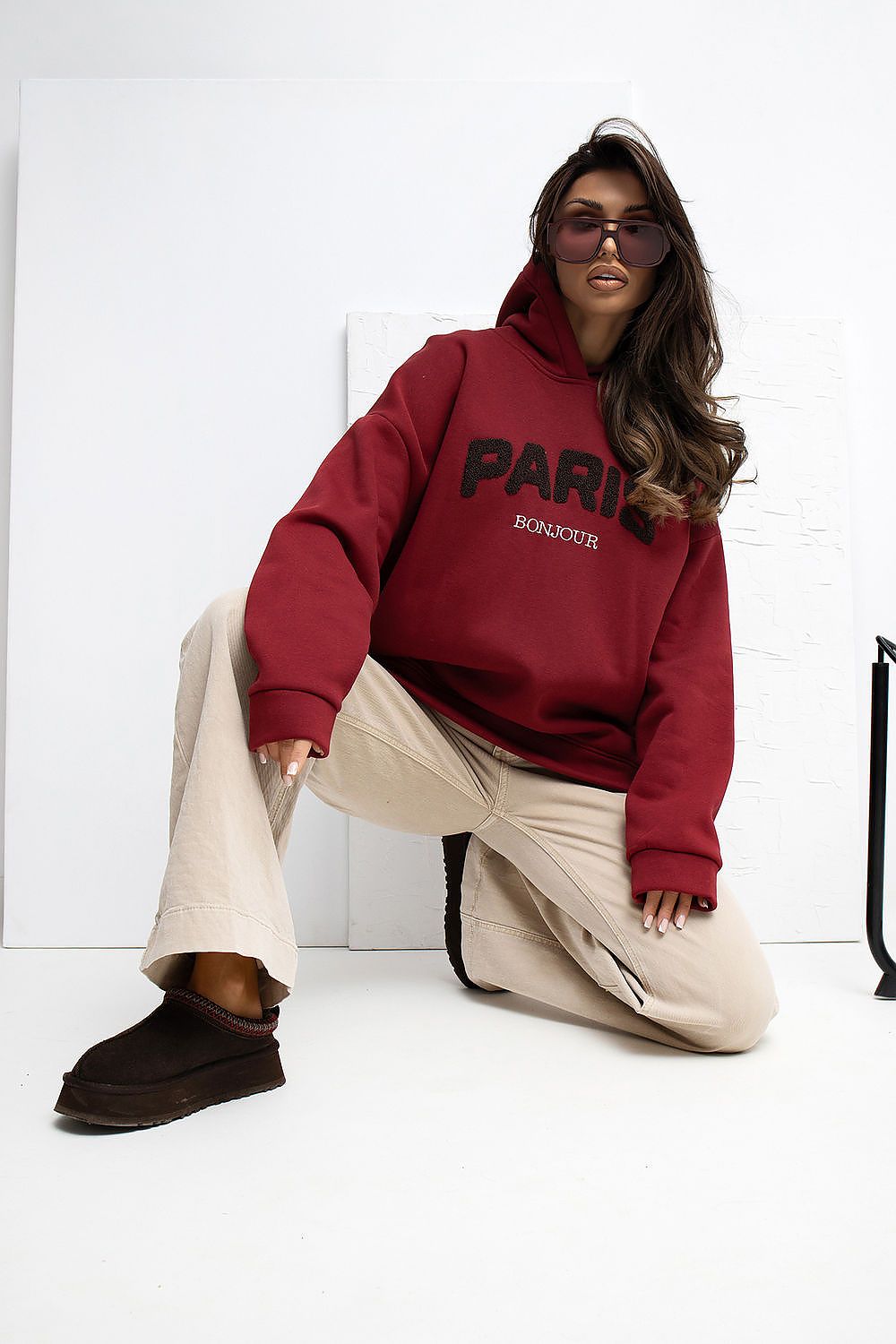 Versatile women's hoodie by Rue Paris, designed to pair beautifully with jeans, leggings, or sweatpants for chic casual styling.