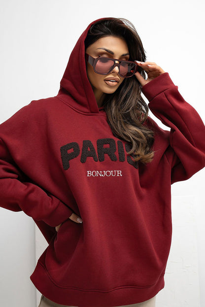 Premium cotton blend fabric of the Comfortable Women's Hoodie Sweatshirt by Rue Paris, emphasizing luxurious comfort and a flattering fit for EU size 0.