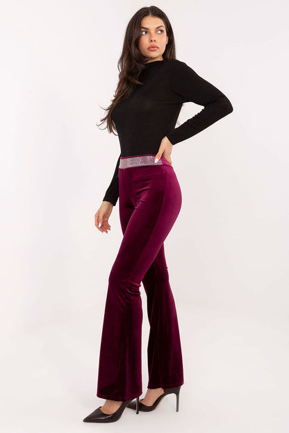 Elegant Italian Velvet Bell-Bottom Trousers by Italy Moda featuring luxurious jet stone detail for women, perfect for sophisticated occasions.