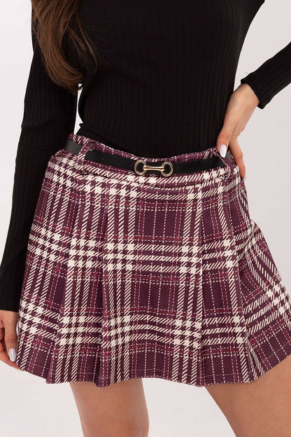 Elegant Plaid Skort by Italy Moda displayed on a hanger, focusing on the intricate plaid pattern and flowing silhouette.