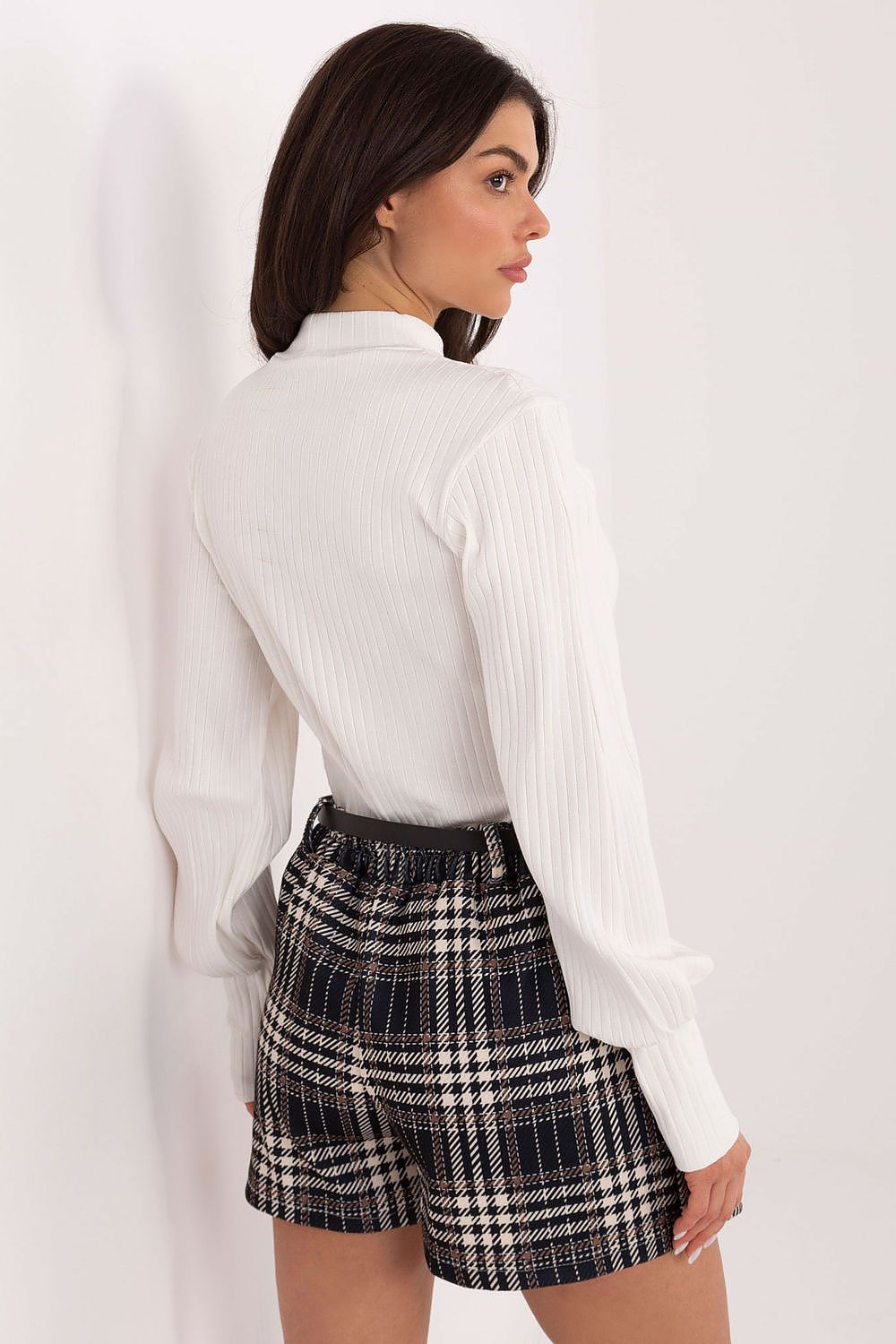 Elegant Plaid Skort by Italy Moda showcasing a luxurious high-waisted design with a sophisticated plaid pattern.
