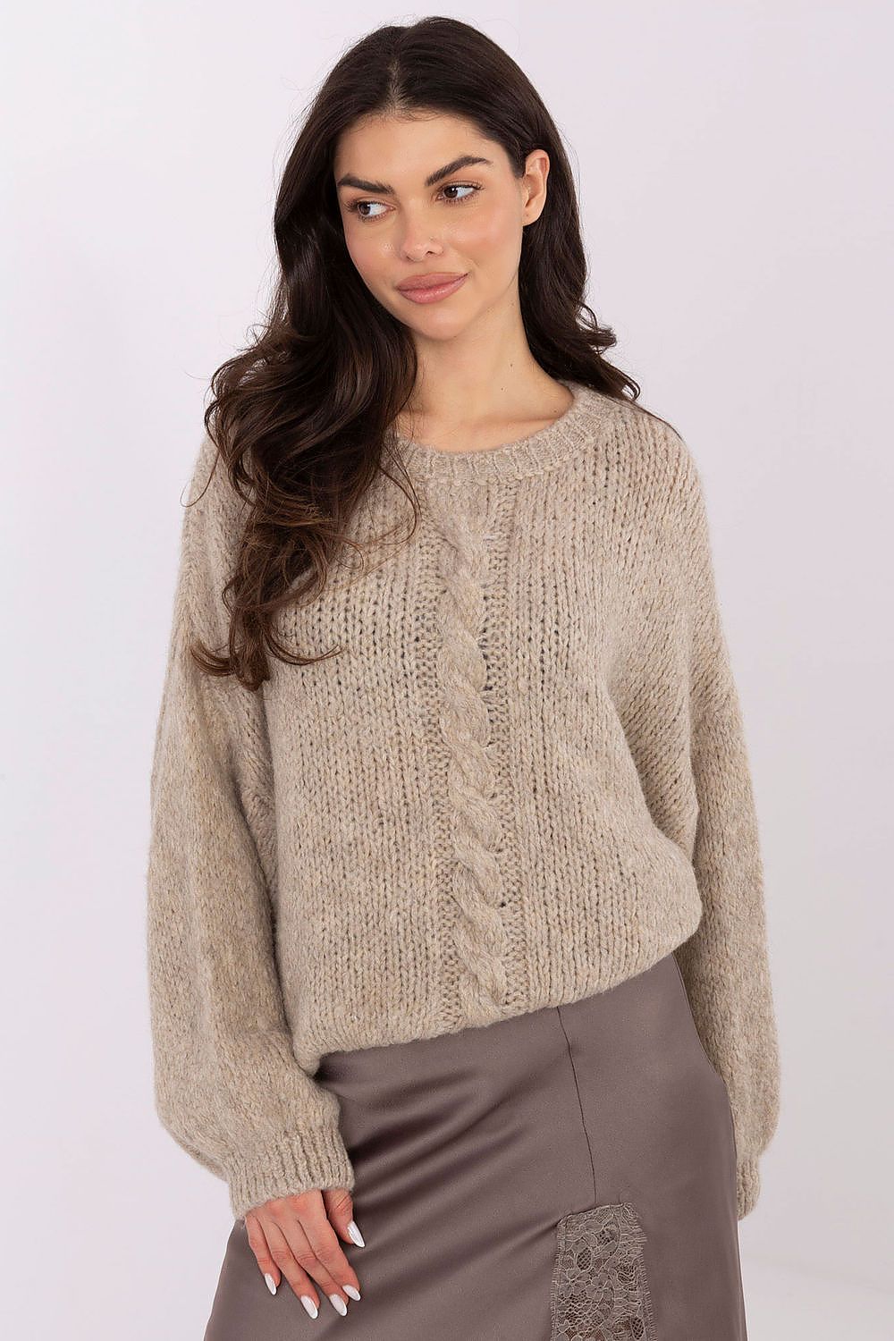 Luxury Women's Casual Sweater with Puffy Sleeves by Italy Moda, showcasing exquisite design and soft acrylic-wool blend fabric.