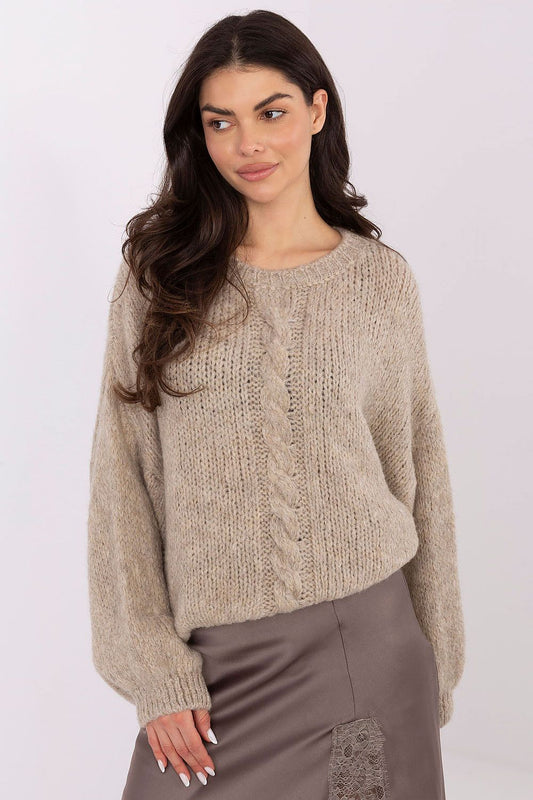 Luxury Women's Casual Sweater with Puffy Sleeves by Italy Moda, showcasing exquisite design and soft acrylic-wool blend fabric.