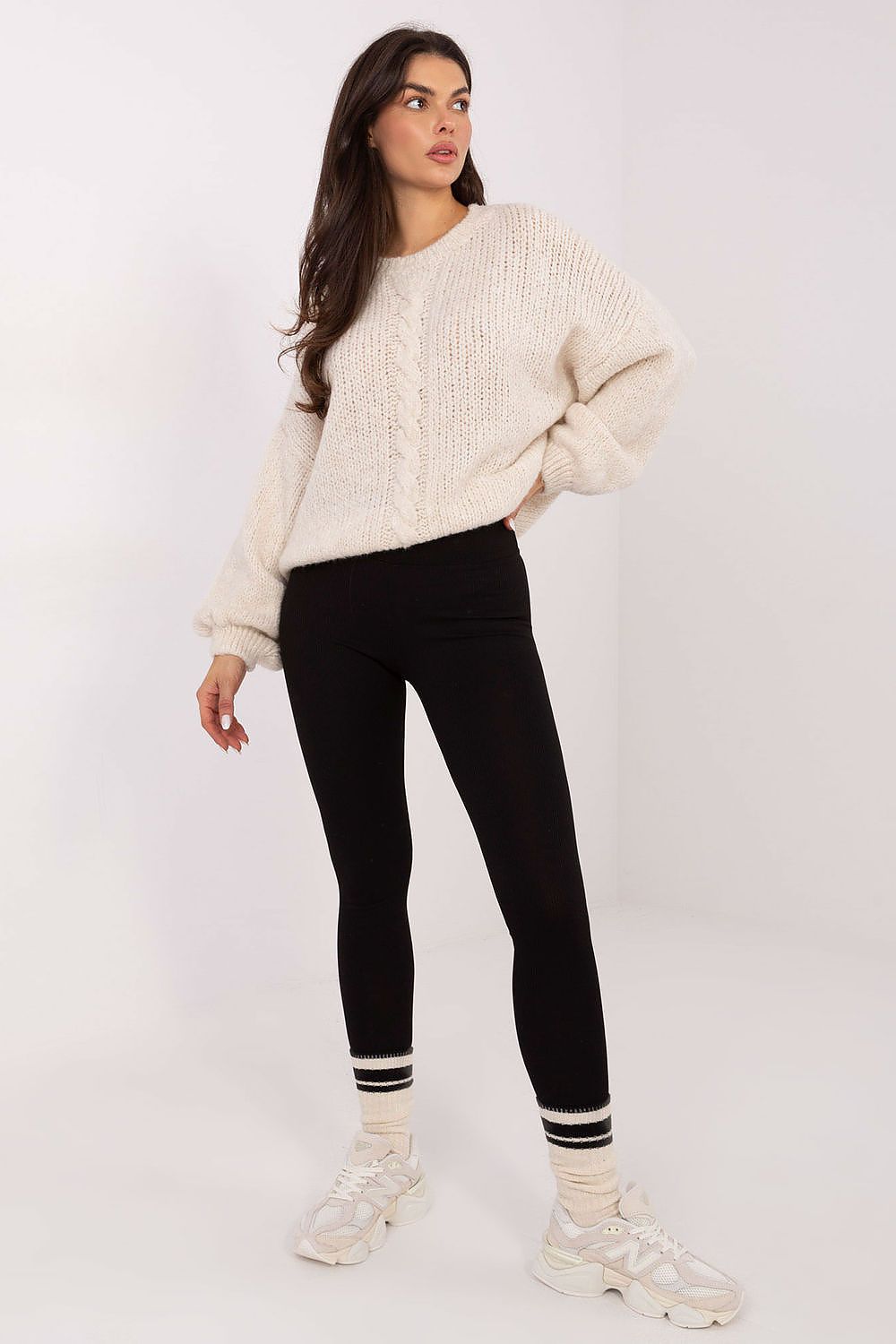 Luxury Women's Casual Sweater with Puffy Sleeves by Italy Moda, showcasing a soft acrylic-wool blend and elegant round neckline.
