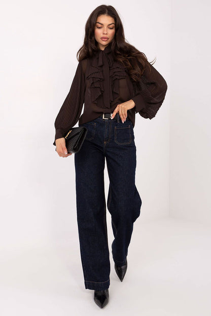 Elegant flat lay of the Italy Moda Long Sleeve Women's Shirt in rich fabric texture highlighting its timeless design and versatility.