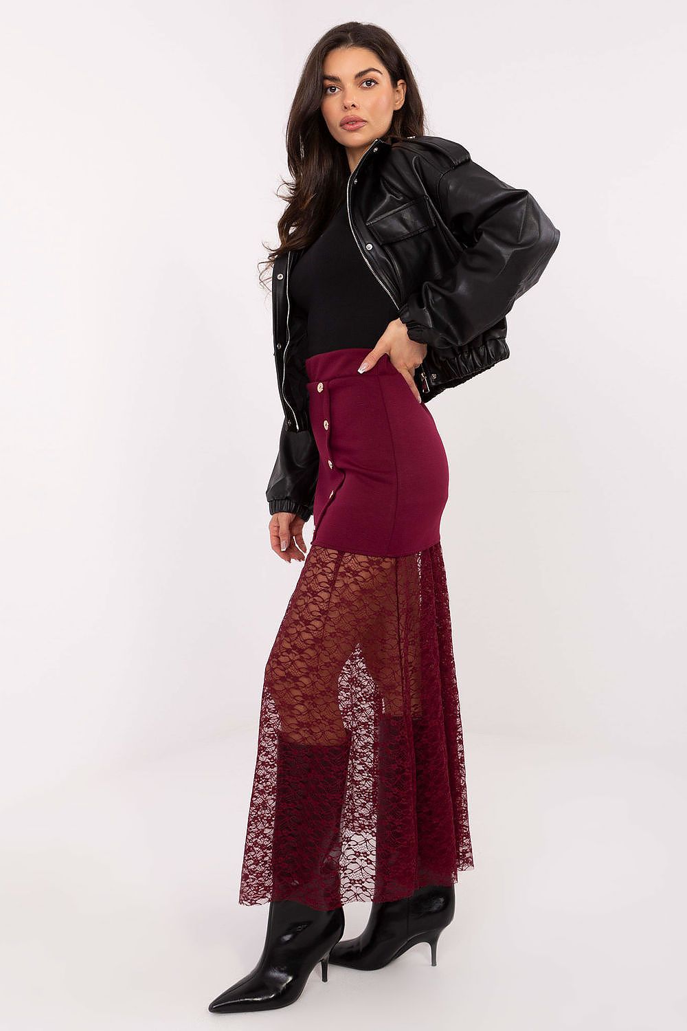 Back view of the Elegant Midi Skirt from Italy Moda, showcasing its graceful length and design that transitions effortlessly from day to night.