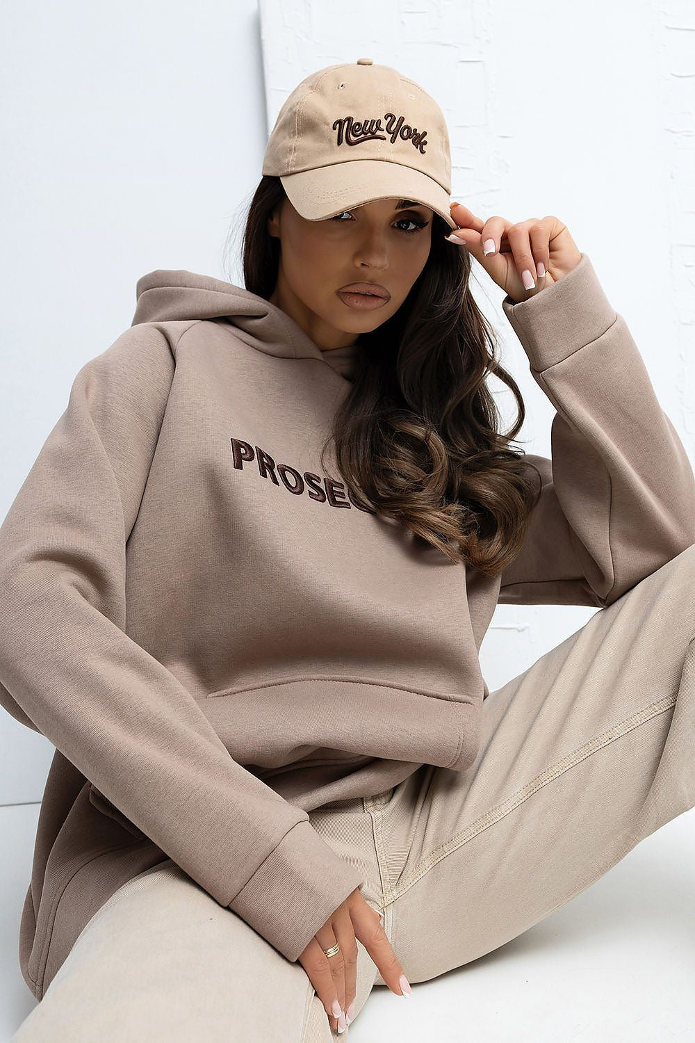 Premium cotton-blend hoodie sweatshirt by Rue Paris with long sleeves and spacious hood, perfect for adding a touch of luxury to your casual wardrobe.