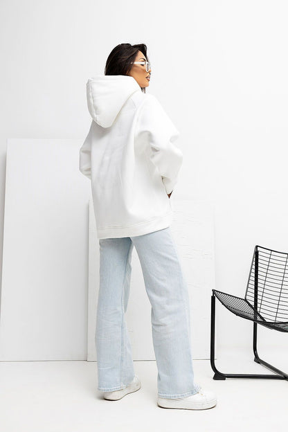 Back view of the Luxury Women's Casual Hoodie Sweatshirt by Rue Paris, highlighting the spacious hood and relaxed fit designed for modern comfort.