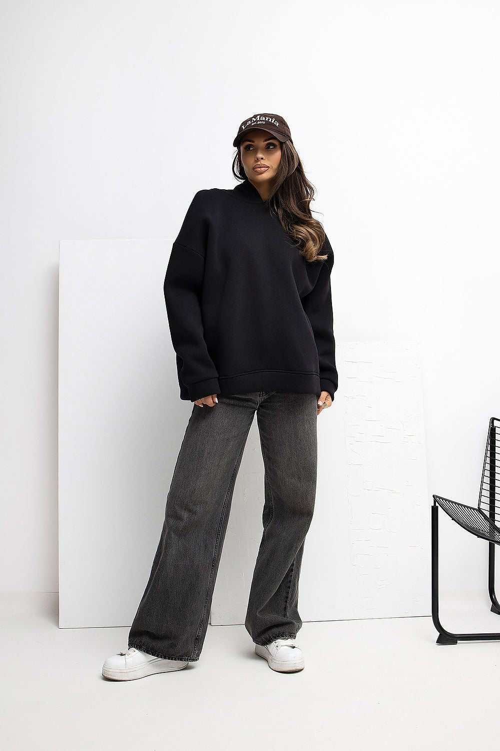 Rue Paris Casual Loose Hoodie Blouse for Women, showcasing soft cotton-spandex blend fabric with long sleeves and sporty hood, perfect for luxurious daily wear.