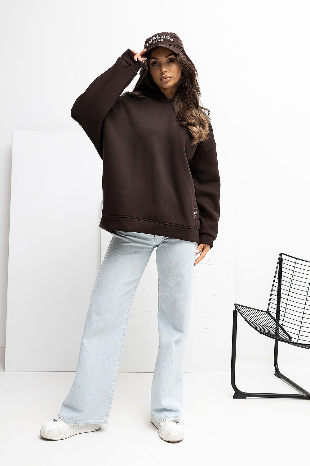 Rue Paris Casual Loose Hoodie Blouse for Women, elegant soft cotton-spandex blend, showcasing relaxed fit and fashion-forward design.