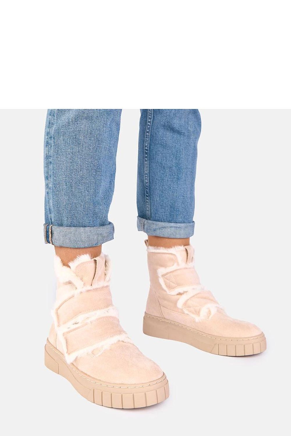 Close-up of Solea Eco Suede Fur-Lined Boots featuring soft, warm fur lining and a stylish round toe, perfect for modern winter wear.