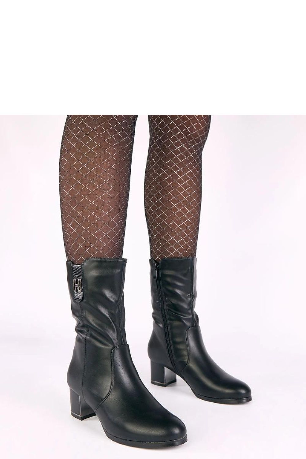 Elegant eco-leather heel boots by Solea with zircon accents, 21 cm shaft, showcasing luxury design and sustainable fashion.