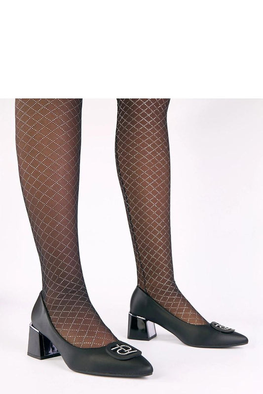 Elegant Block Heel Pumps by Solea featuring delicate zircons on a chic slip-on synthetic leather design, perfect for elevating formal and casual outfits.