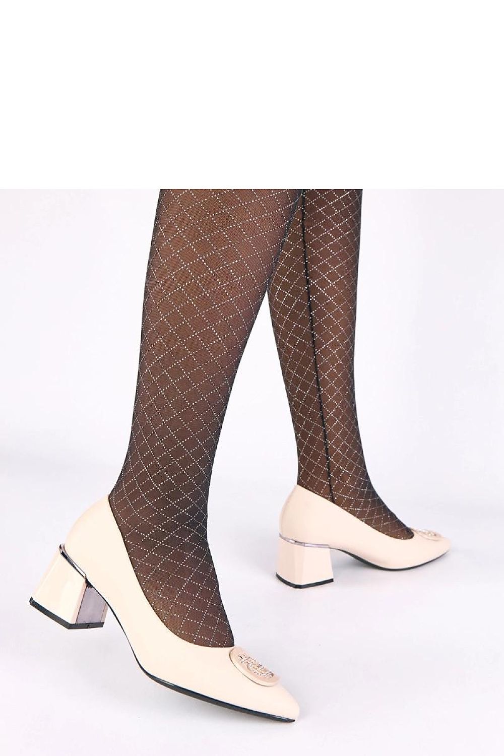 Close-up of Solea Block Heel Pumps with zircon embellishments, highlighting luxurious detail and superior craftsmanship.