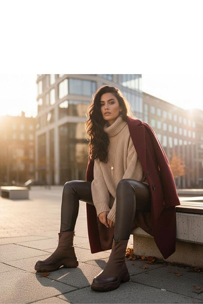 Solea Stylish Eco-Leather Boots with 5cm platform and 14cm shaft showcasing elegant design and premium ecological suede leather.