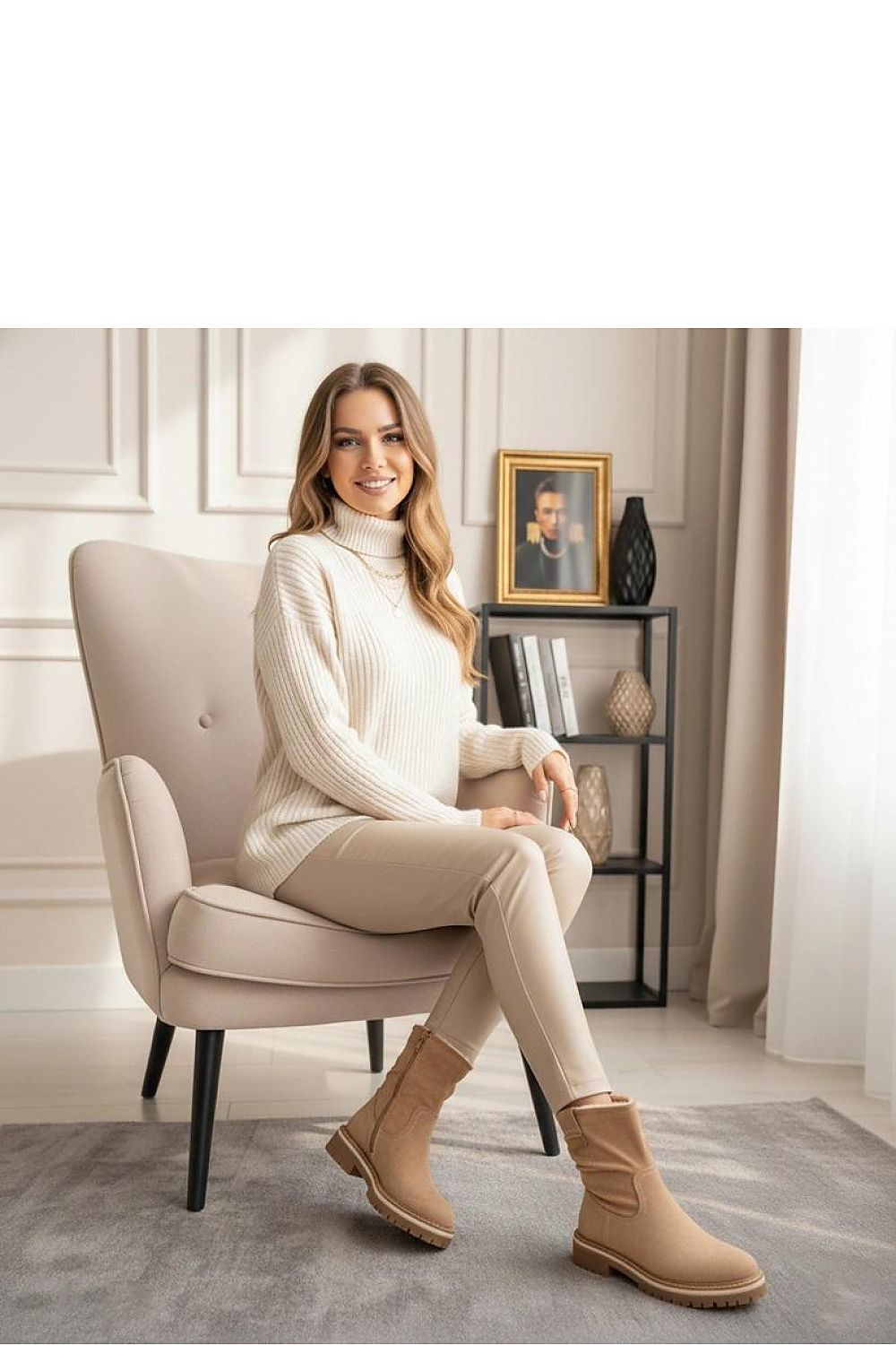 Luxurious interior lining of Solea Beige Pleated Shaft Flat Boots, highlighting comfort and warmth for chilly days.