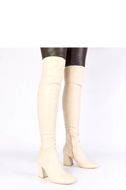 Elegant Beige Knee-High Pole Boots Louna by Gemre, showcasing high-quality artificial leather and a stylish knee-high design, perfect for modern women.