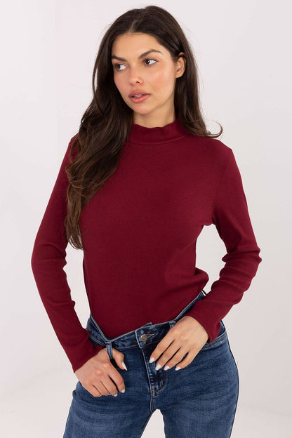 Stylish back view of Factory Price's Elegant Casual Long Sleeve Turtleneck Blouse, featuring a subtle patch detail, perfect for layering or standalone wear.