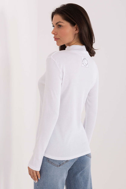 Close-up of the luxurious ribbed fabric of the Elegant Casual Long Sleeve Turtleneck Blouse in EU Size 0 by Factory Price, highlighting its premium cotton and spandex blend.