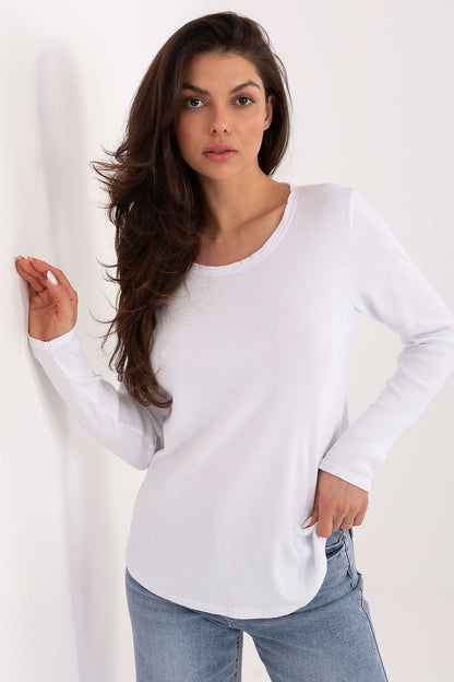Elegant and stylish ribbed long sleeve blouse from Factory Price, crafted in a high-quality cotton and spandex blend, perfect for adding a touch of sophistication to your casual wardrobe.