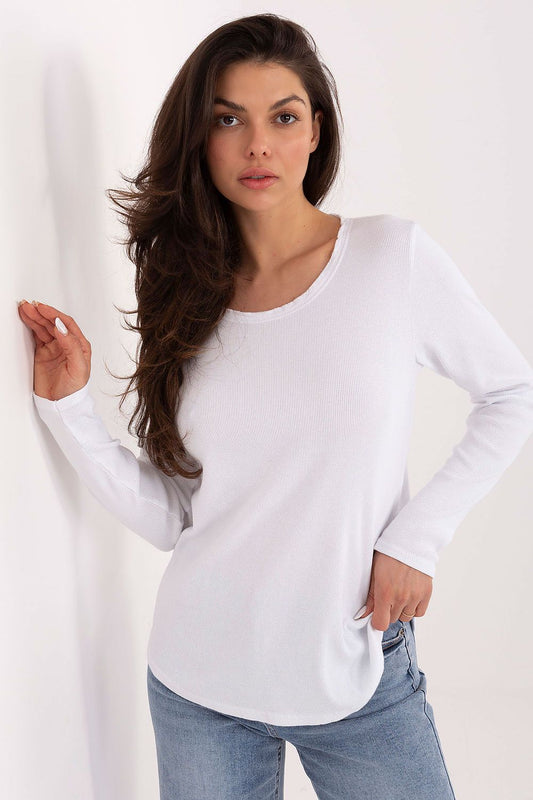 Elegant and stylish ribbed long sleeve blouse from Factory Price, crafted in a high-quality cotton and spandex blend, perfect for adding a touch of sophistication to your casual wardrobe.