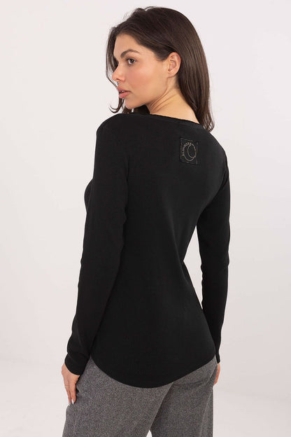 Versatile ribbed long sleeve blouse by Factory Price, designed for year-round elegance and comfort in sizes EU 0 - 4.