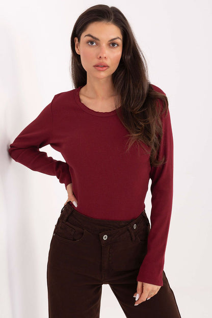 Stylish Ribbed Long Sleeve Blouse in luxurious cotton and spandex blend by Factory Price, showcasing elegance and comfort.