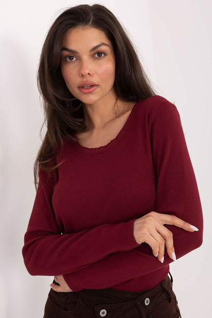 Elegant display of the Stylish Ribbed Long Sleeve Blouse in a versatile colour by Factory Price, suitable for various occasions.