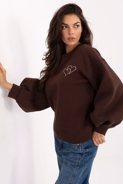Factory Price Elegant Women's Sweatshirt, highlighting long puffy sleeves and a fashionable round neckline, ideal for comfort and style.