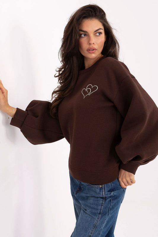 Factory Price Elegant Women's Sweatshirt, highlighting long puffy sleeves and a fashionable round neckline, ideal for comfort and style.