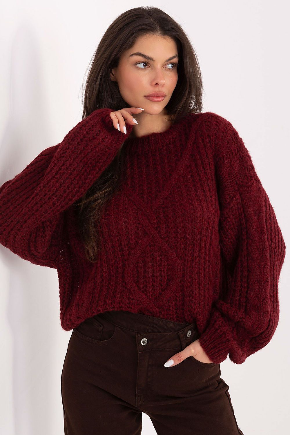 Luxury Soft Women's Sweater by Factory Price, featuring a beautiful braided weave and elegant long sleeves, perfect for casual styling in size EU 0.