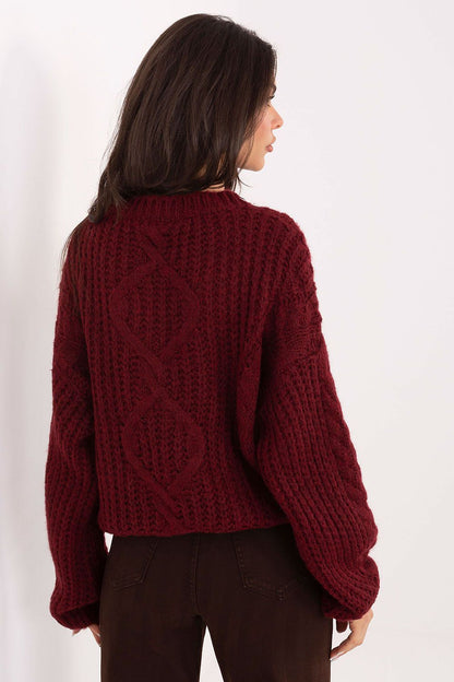 Luxury Soft Women's Sweater in Braided Weave by Factory Price, featuring a round neckline and long puffy sleeves.