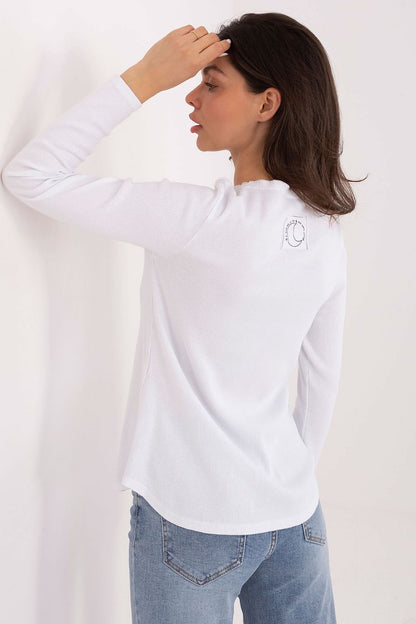 Close-up of the luxurious cotton and spandex blend fabric of the Stylish Ribbed Long Sleeve Blouse by Factory Price, highlighting its comfort and elegant design.