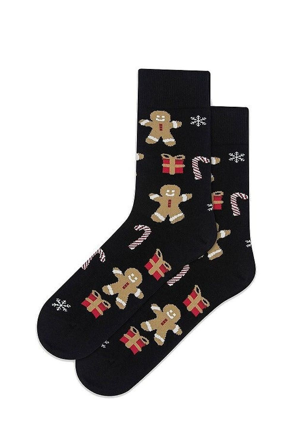 Gatta Holiday High Socks featuring a whimsical design with gingerbread men, candy canes, and festive presents, crafted from a luxurious soft cotton blend for ultimate warmth and comfort, perfect for the holiday season.