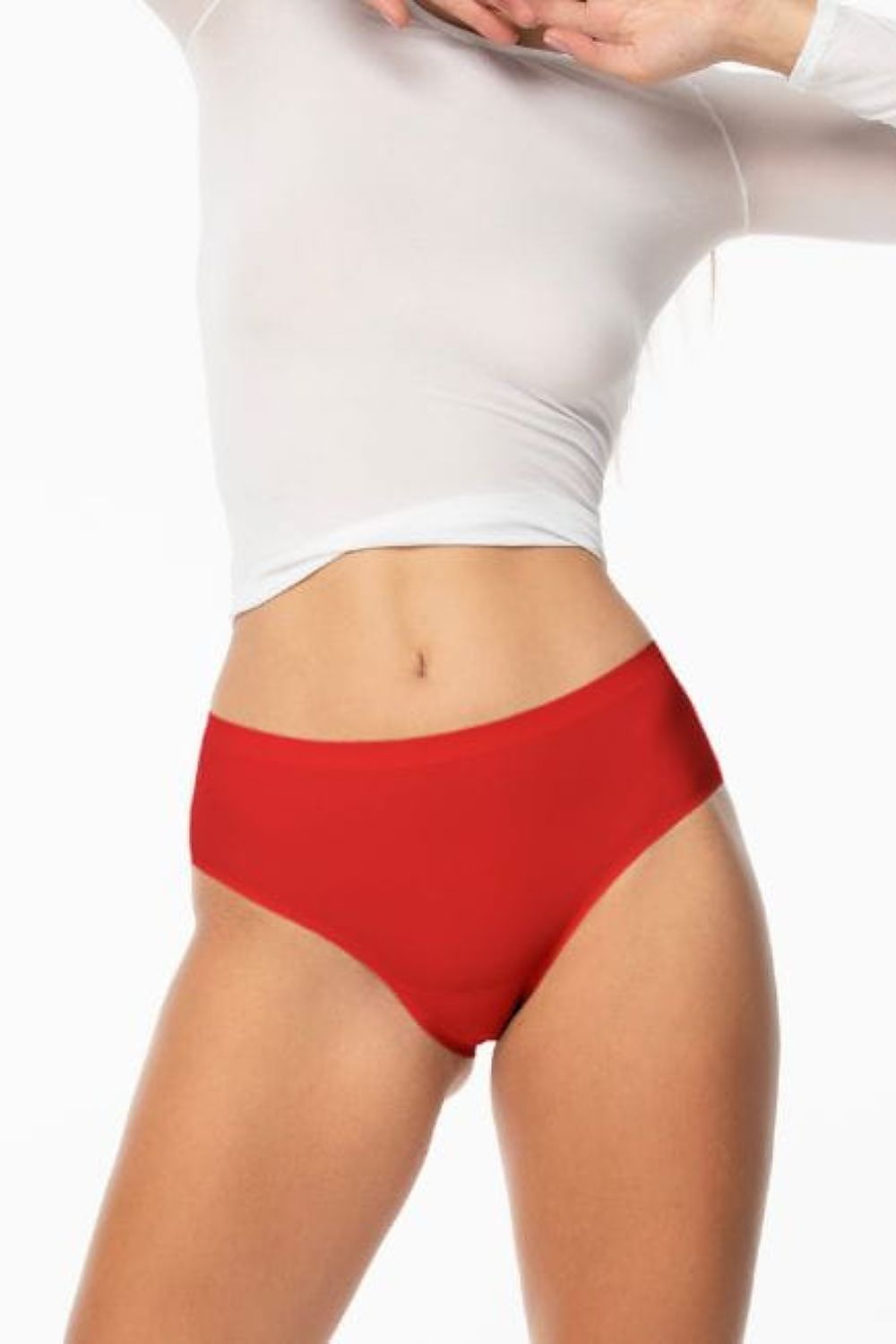 Julimex luxurious red Cheekie Brazilian panties with lace back, featuring invisible line technology for seamless wear and feminine elegance, perfect for any lingerie collection.