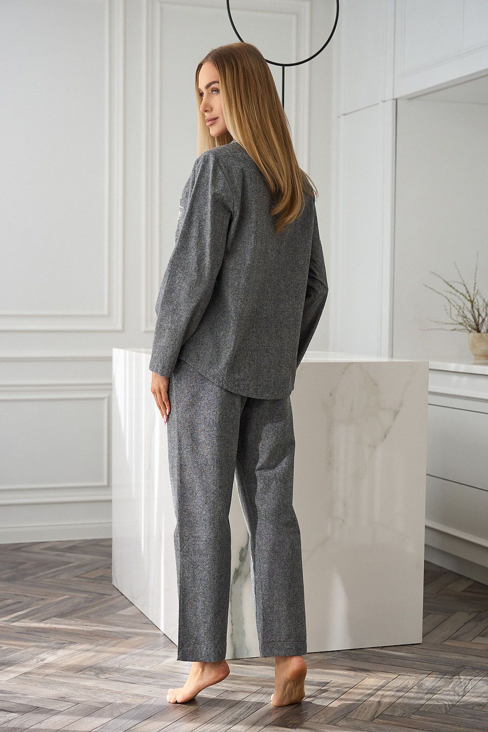 Elegant Women's 100% Cotton Pyjama Set by L&L collection showcasing loose-fitting pants with a comfortable waistband, ideal for relaxed evenings and stylish homewear.