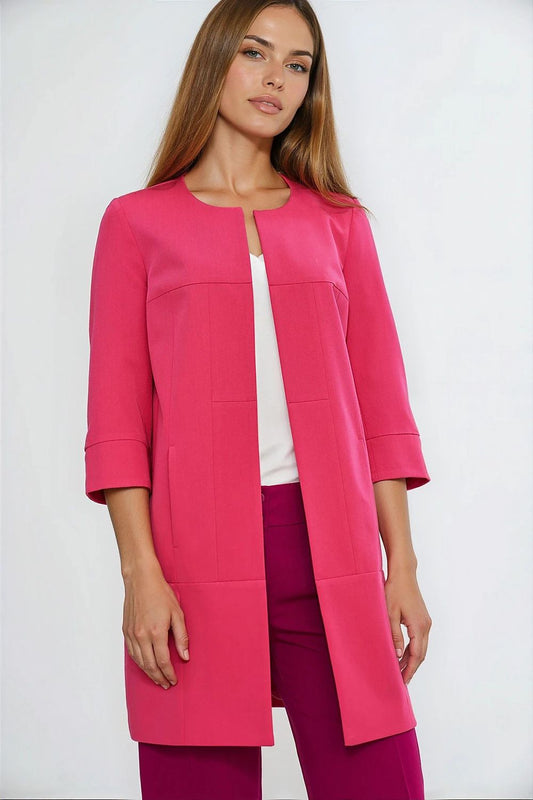 Elegant Women's Blazer by Nife, showcasing a sophisticated mid-thigh length cut with 3/4 sleeves and shoulder pads, perfect for modern women seeking a luxurious and comfortable fit.