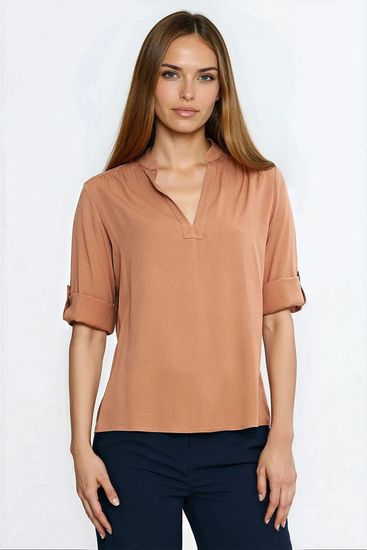 Nife elegant Viscose Blouse featuring a sophisticated V-neck design, perfect for luxurious daily wear.