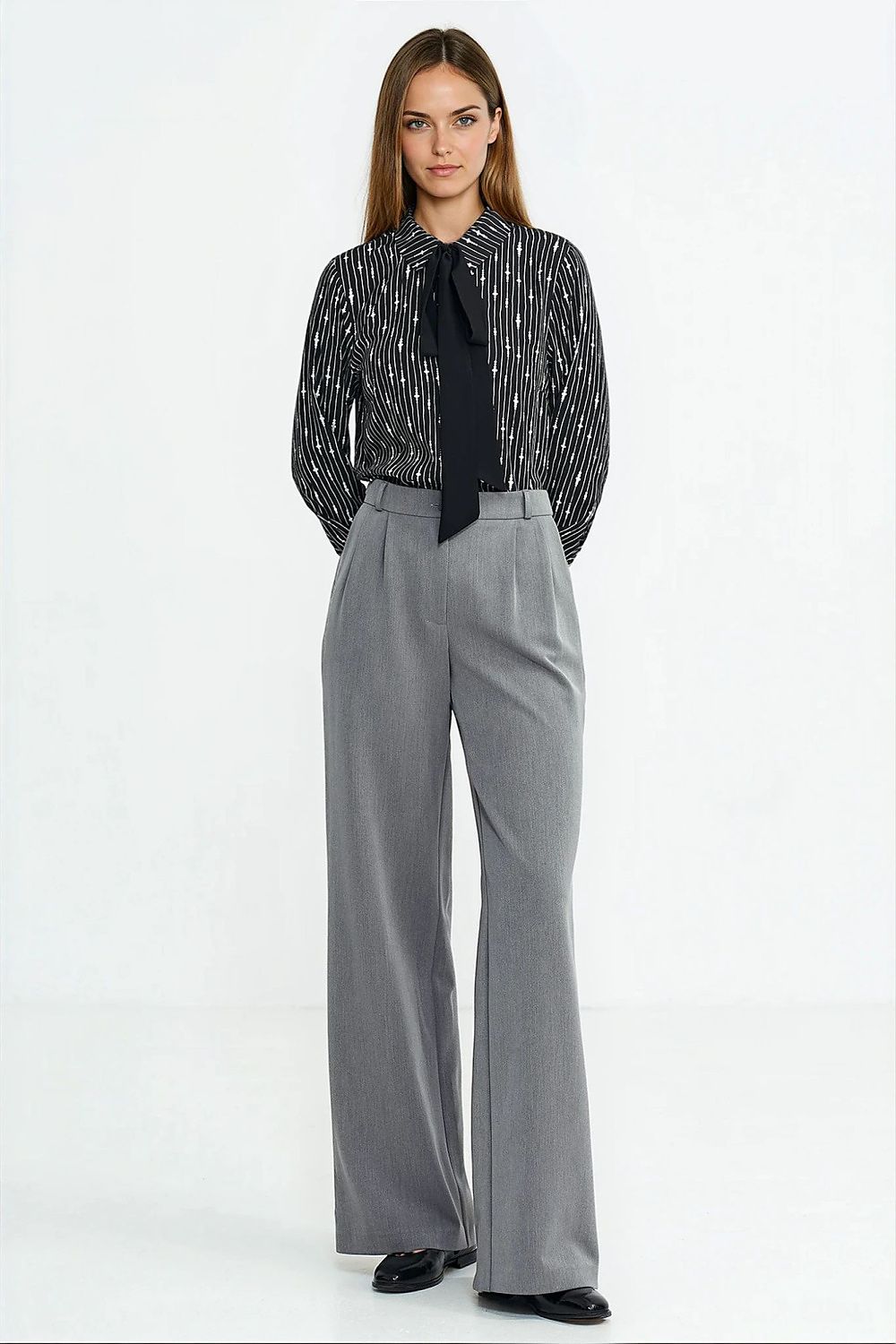 Versatile black scarf styled with Nife's Elegant Long Sleeve Viscose Shirt, enhancing its chic look for both casual and formal occasions.