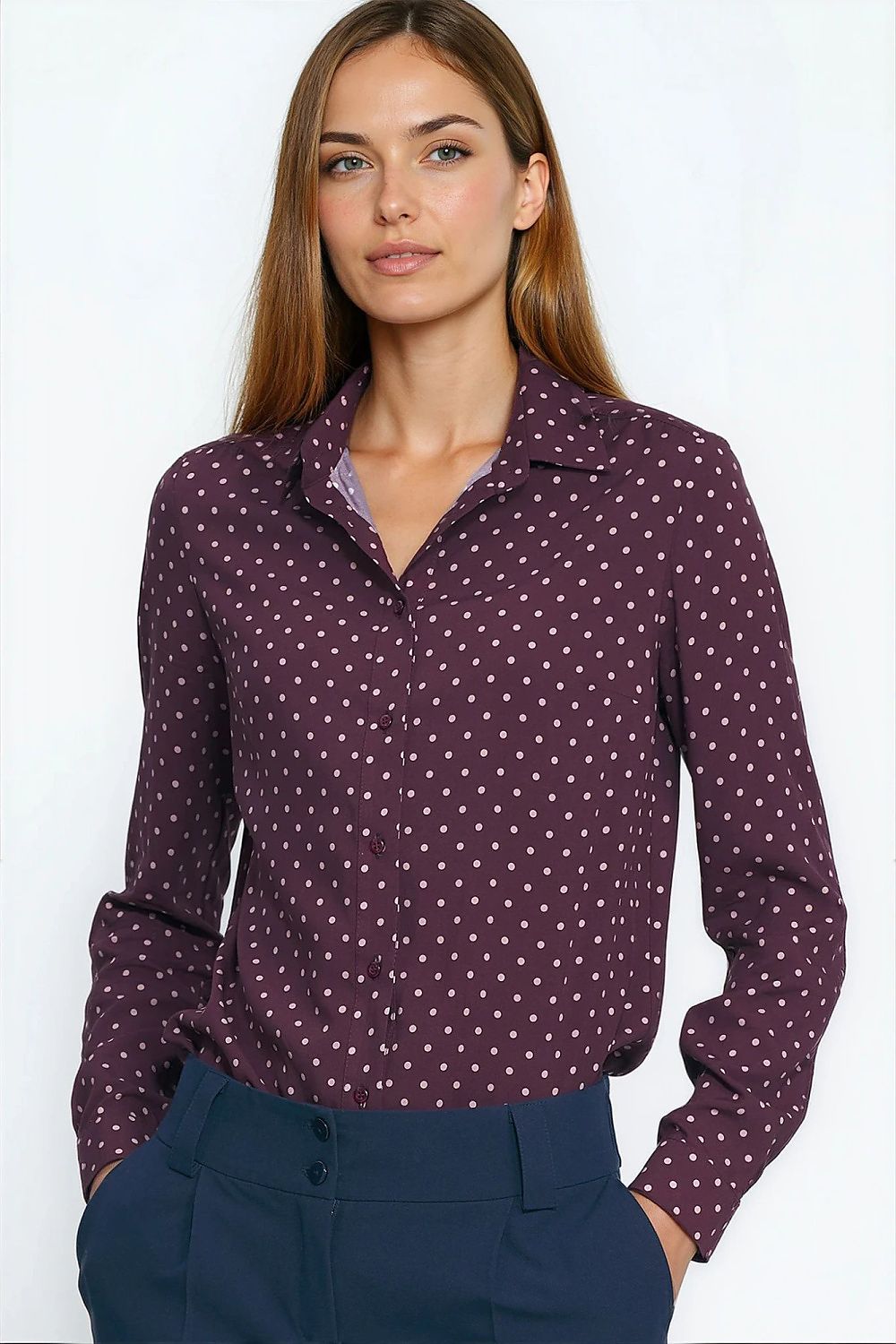 Luxury Silk Polka Dot Long Sleeve Shirt by Nife in rich green, featuring elegant collar and long sleeves, perfect for autumn fashion.
