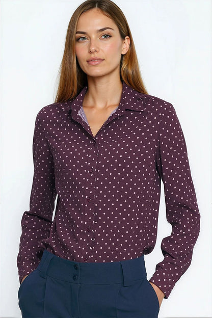 Luxury Silk Polka Dot Long Sleeve Shirt by Nife in rich green, featuring elegant collar and long sleeves, perfect for autumn fashion.